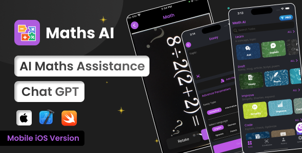 Math AI : ChatGPT | AI Maths Help | iOS Pudgy Utility | Swift | ADMOB | Subscription Conception