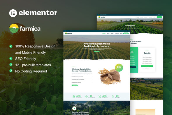 Farmica – Agriculture & Pure Farming Elementor Professional Template Equipment