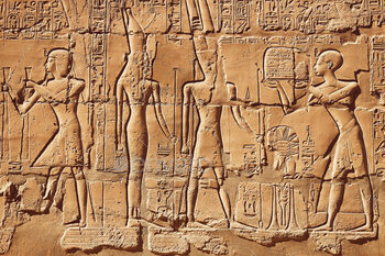 Egyptian outdated hieroglyphs. Reliefs of Egyptian gods and pharaoh. In vogue Egyptian landmarks