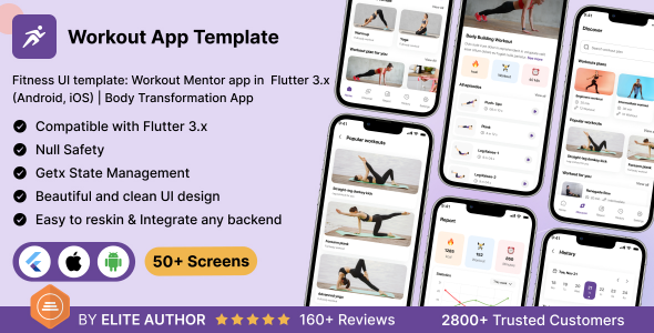 Efficiently being UI template: Train Mentor app in  Flutter 3.x (Android, iOS) | Physique Transformation App