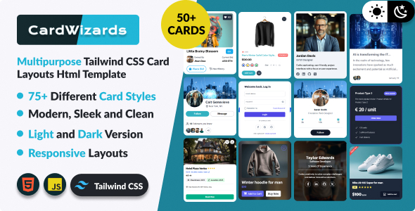 CardWizards – Multipurpose Tailwind CSS Card Layouts Html Template