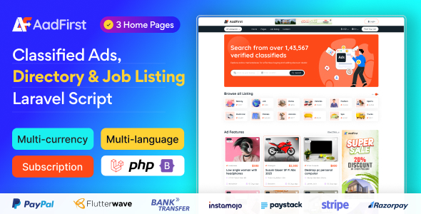 Aadfirst – Categorised Commercials, Listing & Job Record Laravel Script