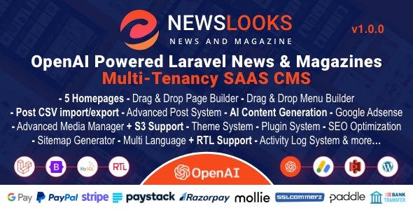 NewsLooks SAAS | OpenAI Powered Recordsdata & Magazines Multi-Tenancy SAAS CMS