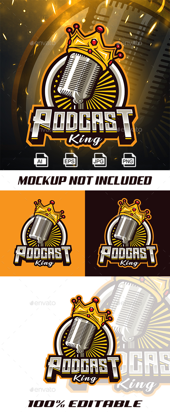 Podcast King Mascot Brand Template