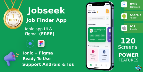 On-line Job Finder App | UI Package | Ionic | Figma FREE | JobSeek