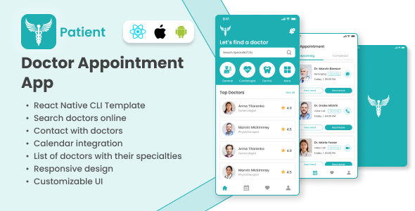 DoctorAppointment – React Native CLI template | Affected person App | E ebook Physician appoinment | Android/iOS