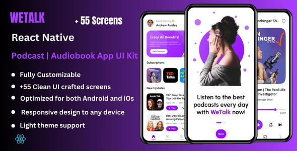 WeTalk – Podcast & Audiobook React Native Expo App Ui Package