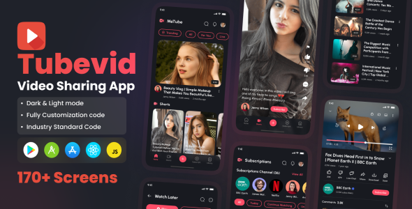 Tubevid – Video Sharing App React Native CLI Ui Gear