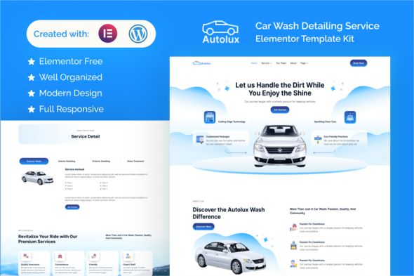 Autolux – Automotive Wash & Detailing Supplier Elementor Template Package