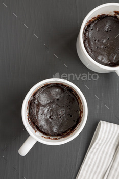 Handmade Brownie in a Mug on a sunless background, excessive survey. Overhead, from above, flat lay.