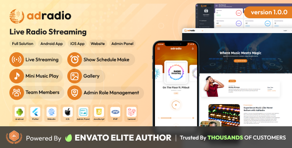 AdRadio – Stay Radio Streaming Internet inform and Apps with Admin Panel