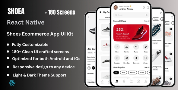 Shoea – Sneakers & Sneakers E-commerce React Native CLI Ui Bundle