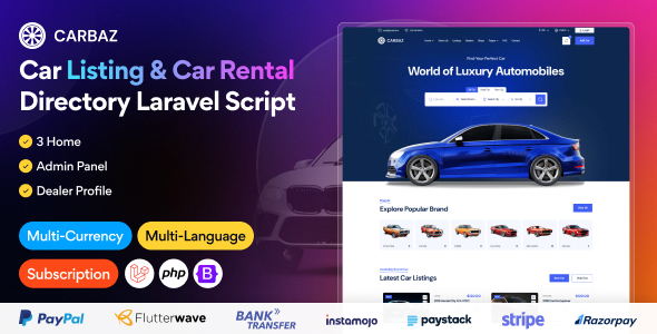 Carbaz – Car itemizing & Car Condominium Listing Laravel Script