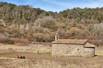 Santa Margarida chapel in La Garrotxa volcanic construct. Catalunya, Spain