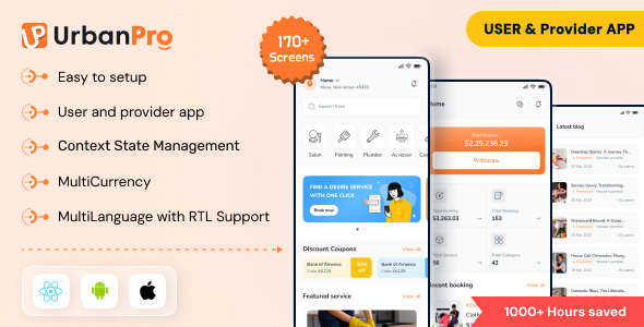 UrbanPro – On Demand Residence Service App | UrbanClap Clone | ReactNative UI Gear Template
