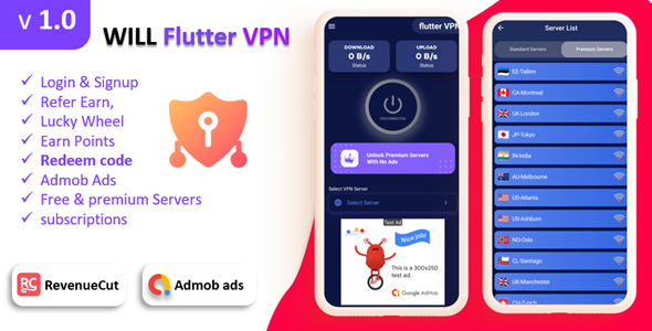 WILL Flutter VPN App – VPN App | Rating VPN & Mercurial VPN | Refer & Spoil | Reward Fortunate Wheel