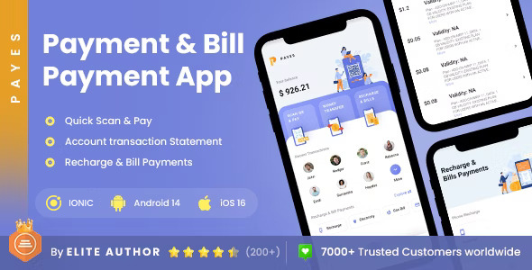 2 App Template| On-line Bill Charge App| Recharge App| Reserving App| IONIC Pockets App| Payes