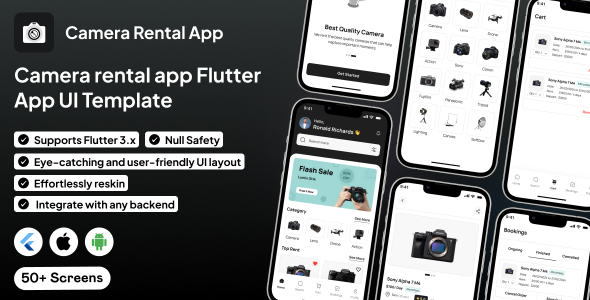 ClickRent UI template | On-line Digicam Rental App in Flutter | CamExchange App Template