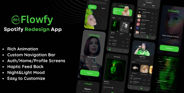 Flowfy (Spotify Redesign), Flutter App Template