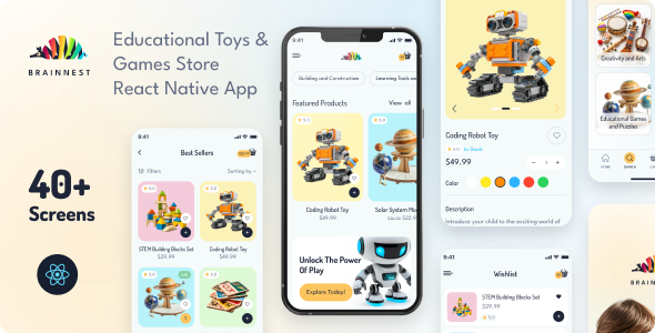 BrainNest – Tutorial Toys & Video games Retailer App | React Native CLI 0.74.1 | Admin Panel