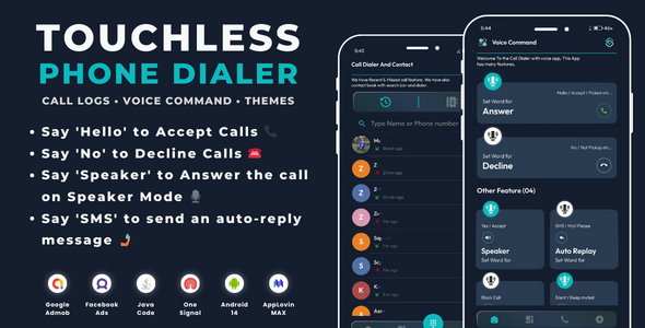 Touchless Telephone Dialer Name Logs with AdMob Adverts Android