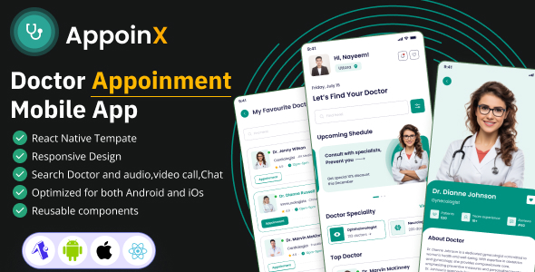 AppoinX – Doctor Appointment Reserving React Native Expo App Ui Tools