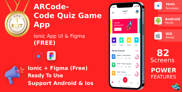 Arcode ANDROID + IOS + FIGMA | UI Gear | Ionic | Programing Language Path & Quiz App