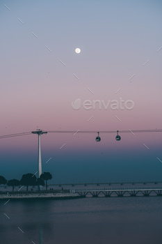 Twilight cable vehicle with moonrise