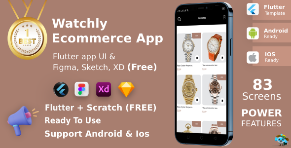 Watchly | ANDROID + IOS + FIGMA | UI Package | Flutter | Ecommerce Peek APP