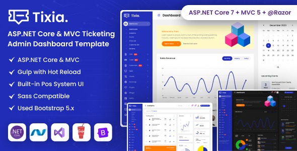 Tixia – ASP.NET Core & MVC Ticketing Admin Dashboard Template