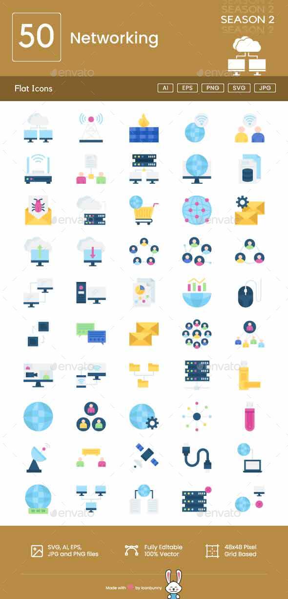 Networking Flat Multicolor Icons