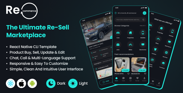 Recommerce – The Closing Re-Promote Market | OLX clone React Native CLI template | Android & iOS