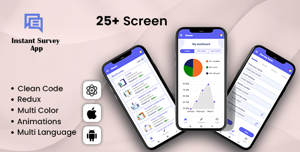 InstantSurvey App – Cell Surveys | On-line InstantSurvey | React Native iOS/Android App Template