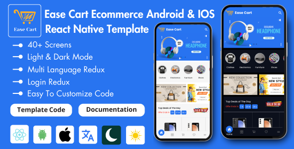 Ease Cart Grocery, Digital, Ecommerce Android & IOS React Native Template