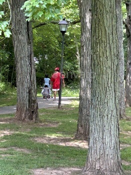 People from within the assist of strolling by the park