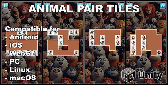 Animal Pair Tiles – Unity Puzzle Recreation For Youngsters