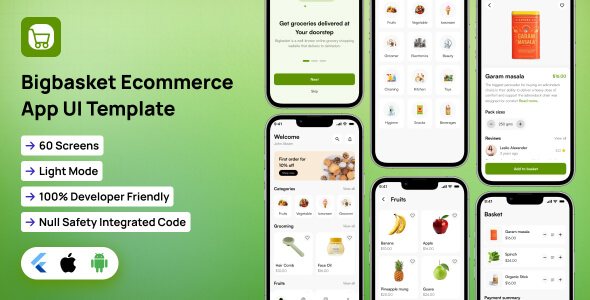 BigBasket UI template |  Ecommerce App in Flutter | FreshCart App template