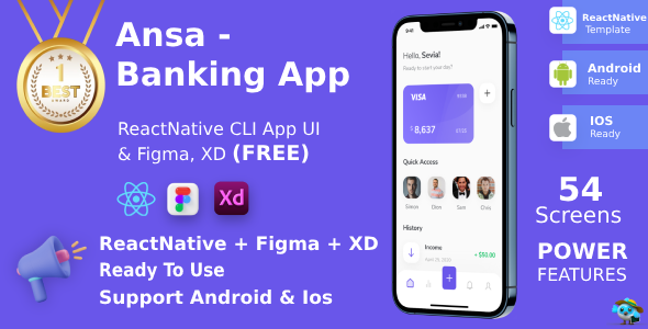 Ansa ANDROID + IOS + FIGMA + XD | UI Tools | ReactNative | Finance & banking App