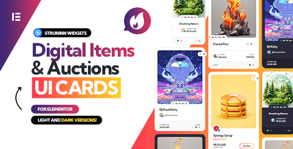 Struninn – Digital Objects and Auctions – UI Playing cards for Elementor