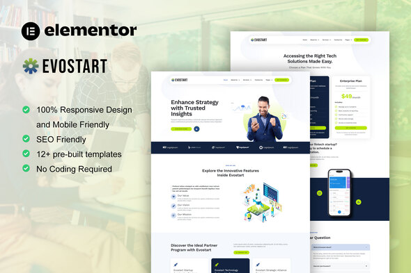 Evostart – Tech Startup Agency Elementor Legit Template Package