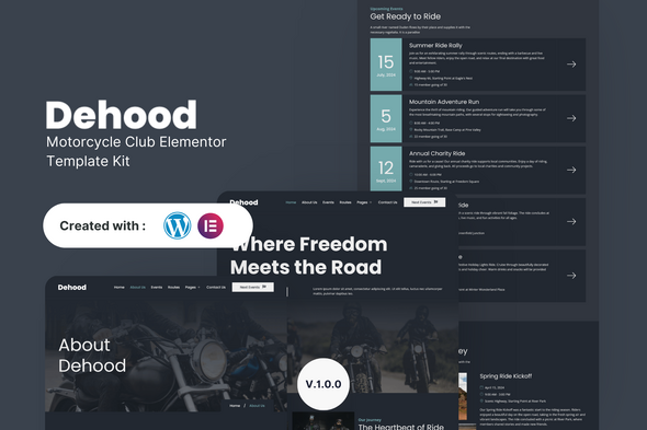 Dehood – Motorcycle Membership Elementor Template Bundle