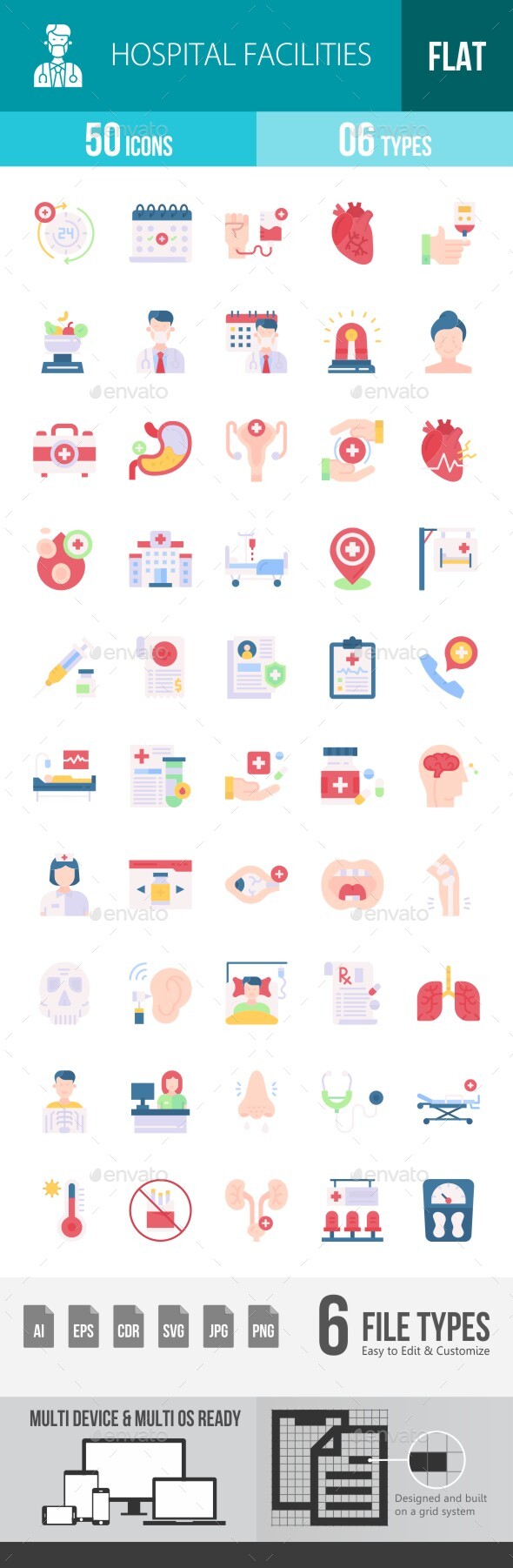 Well being heart Amenities Flat Multicolor Icons