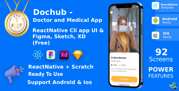 DocHub ANDROID + IOS + FIGMA + SKETCH | UI Tools | ReactNative | Physician & Medical App