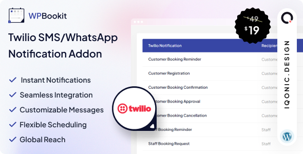 WPBookit – Twilio SMS/WhatsApp Notification (Addon)