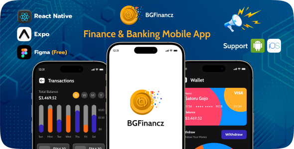 BG Finance – Banking React Native Expo App | Free Figma | iOS | Android