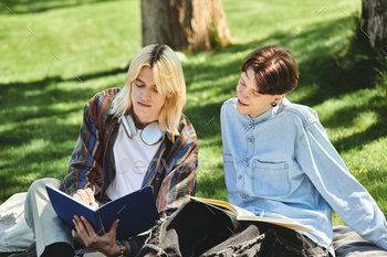 Mates learning inside the park on a sunny day