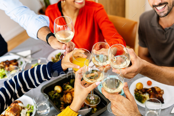 Extreme perspective study of absolutely happy household toasting whereas taking part in lunch at dwelling