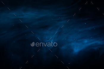 Tender Blue smoke on darkish background. Abstract atmospheric haze cloud.