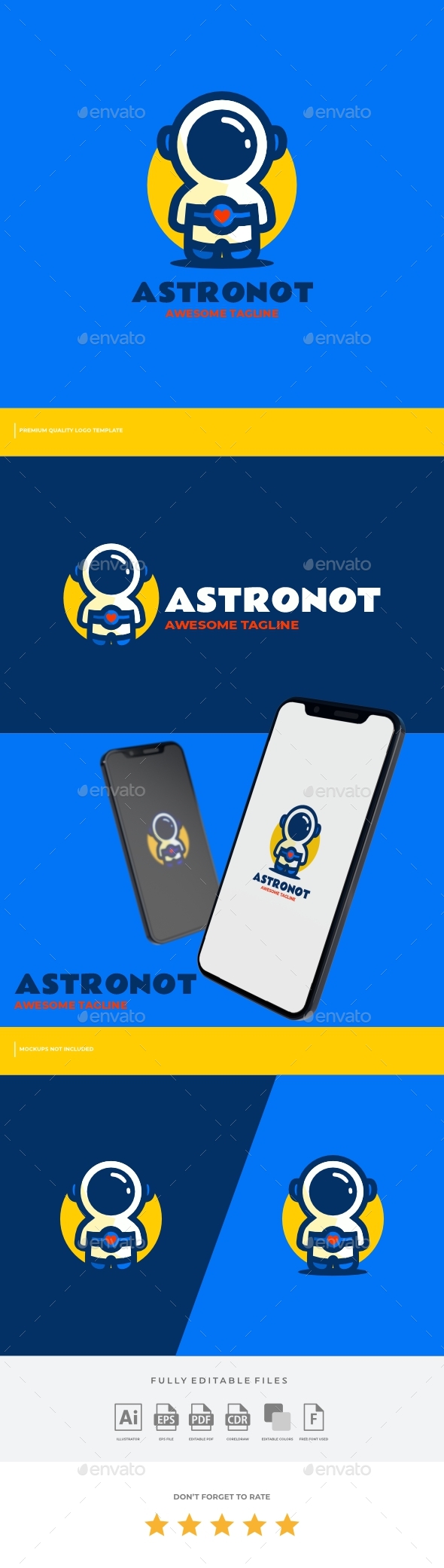 Astronaut Mascot Caricature Imprint Template