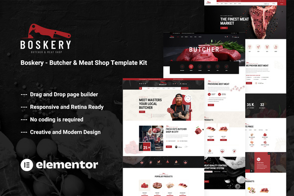 Boskery – Butcher & Meat Retailer Template Package deal